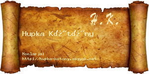 Hupka Kötöny névjegykártya